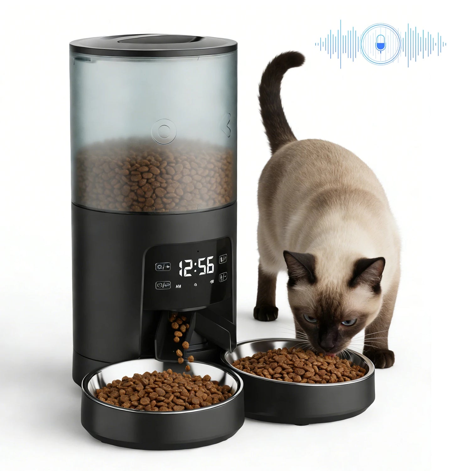 Automatic Cat Feeder With Two Stainless Bowls Timed Dispenser