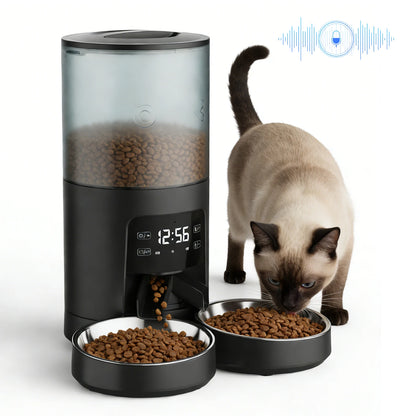 Automatic Cat Feeder With Two Stainless Bowls Timed Dispenser