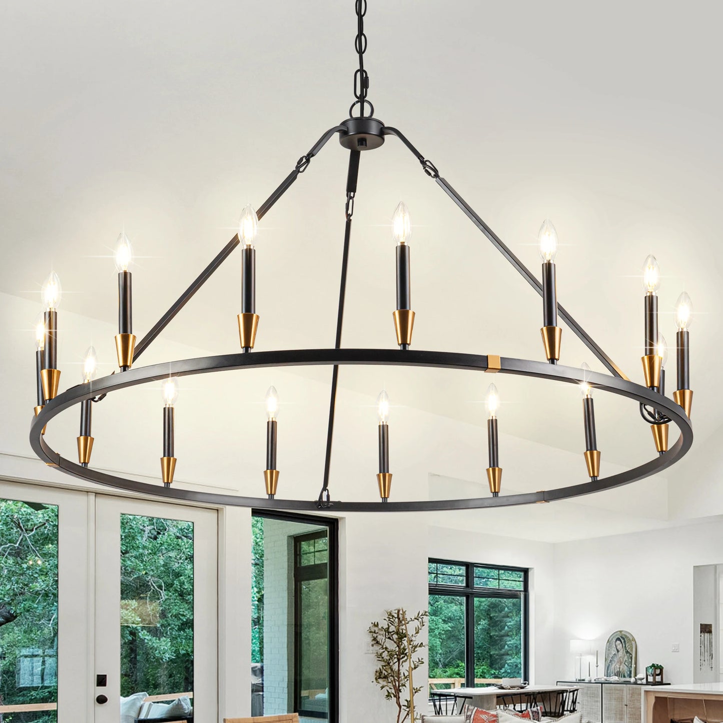 15 Light Wagon Wheel Chandelier For Dining Room And Hall