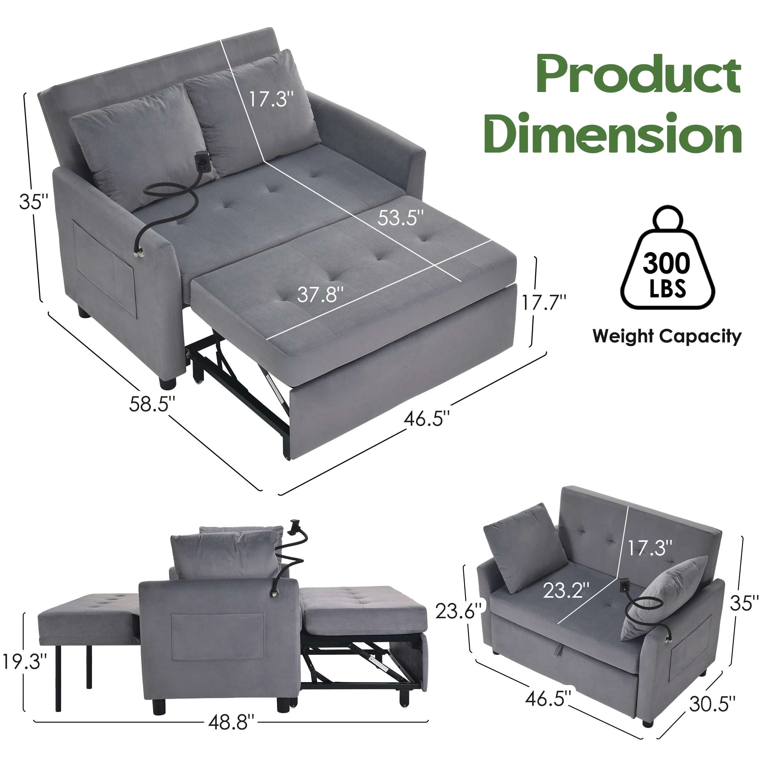 Someet Convertible Sleeper Chair Bed With USB Port