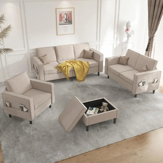 L Shaped Sectional Sofa Set For Living Room With Ottoman