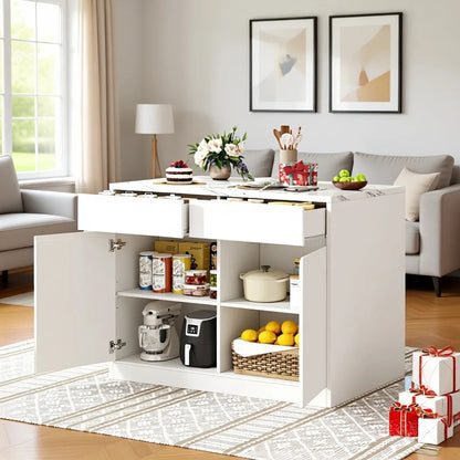 Modern Kitchen Island Faux Marble Countertop With Storage Drawers