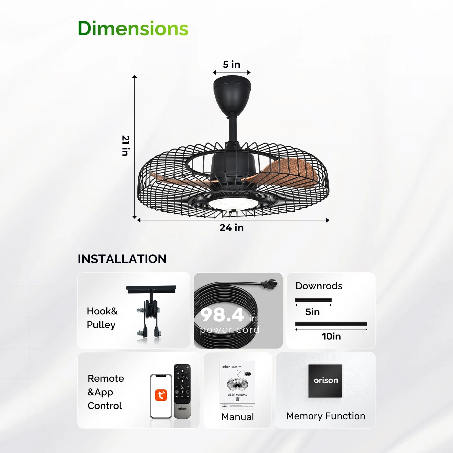 Orison 24 Inch Outdoor Ceiling Fan With Light And Remote