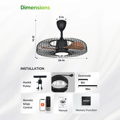 Orison 24 Inch Outdoor Ceiling Fan With Light And Remote