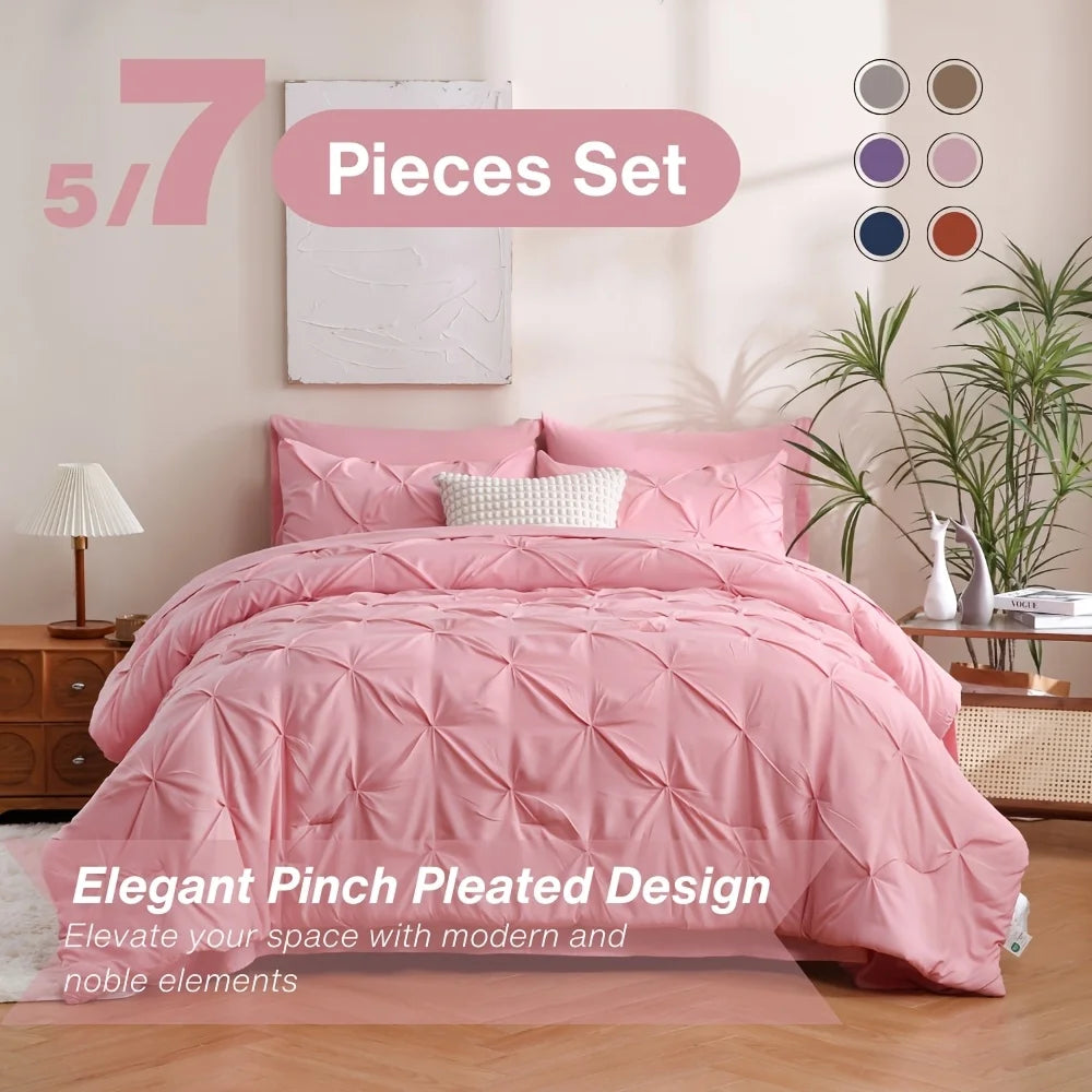 NIGHT COMFORT Pintuck Bed In A Bag Comforter Set With Sheets