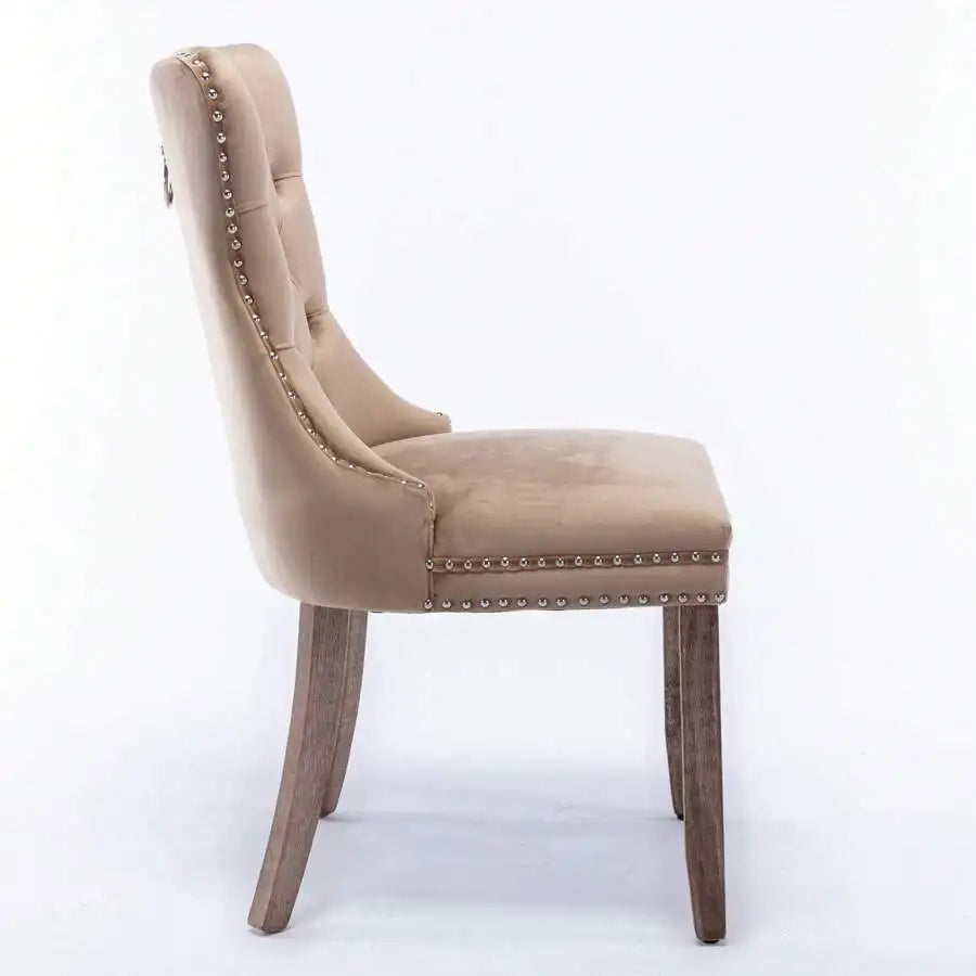 Tufted Velvet Dining Chairs With Solid Wood Legs And Trim