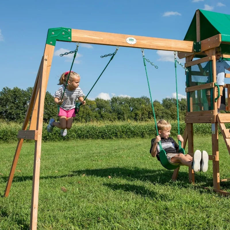 Buckley Hill Cedar Wood Swing Set With Wave Slide Chalkboard