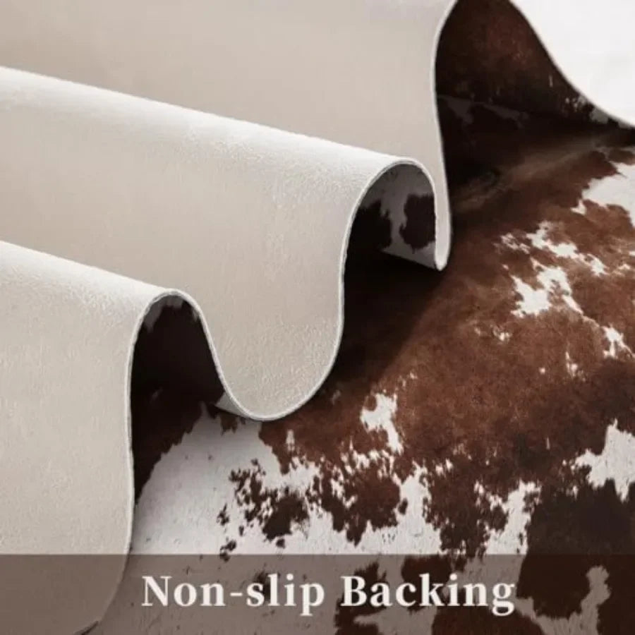 Faux Cowhide Cow Print Rug With Anti Slip Rubber Backing