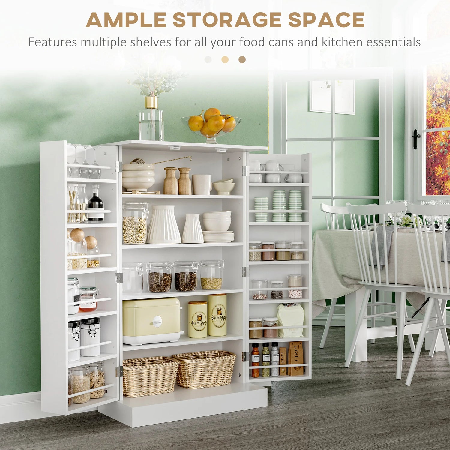 Homcom Freestanding Kitchen Pantry Cabinet With Double Doors