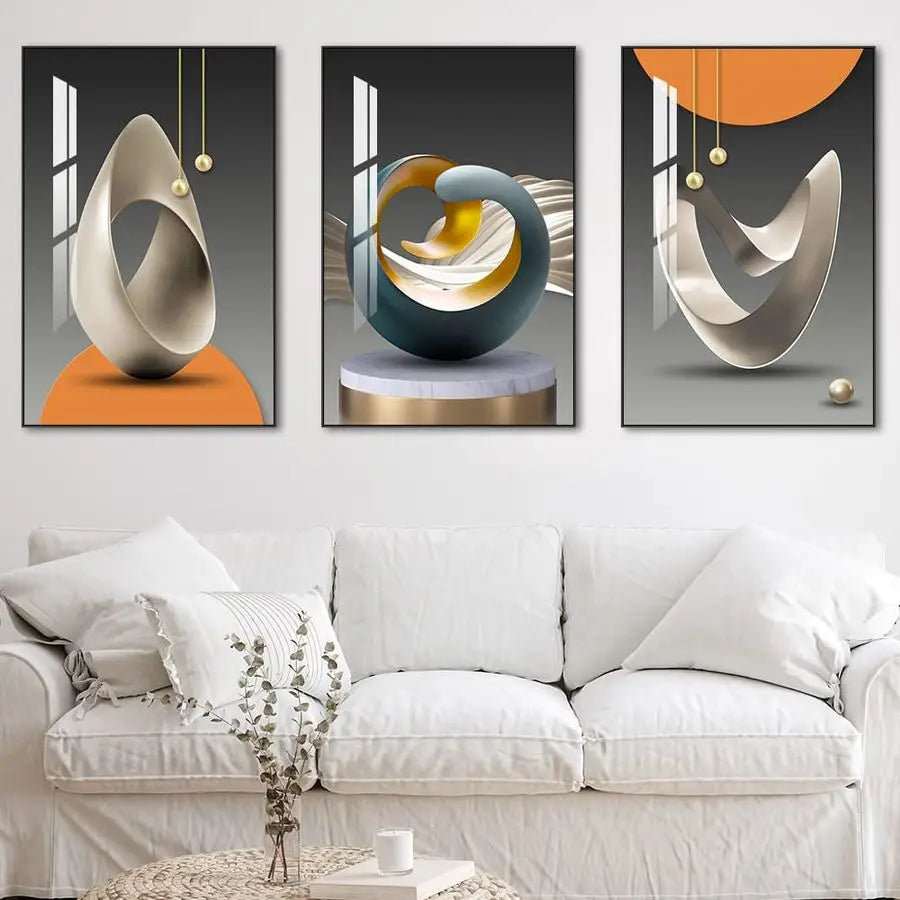 Abstract Modern Framed Wall Art With Shape Pattern