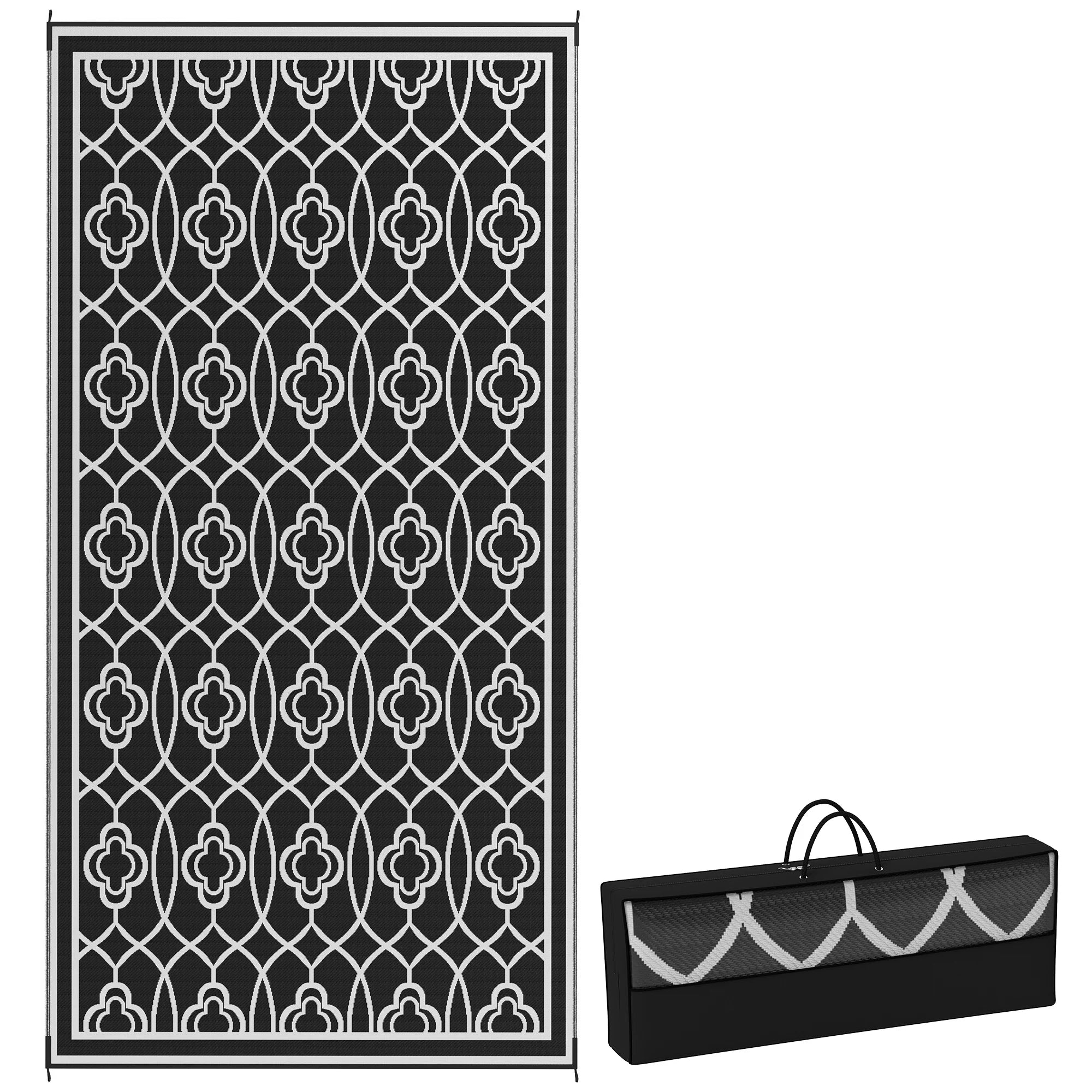 Modern Geometric Black And White Lantern Outdoor Polypropylene Floor Rug
