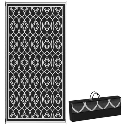 Modern Geometric Black And White Lantern Outdoor Polypropylene Floor Rug