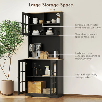 Homcom Glass Door Kitchen Pantry Cabinet With Adjustable Shelving