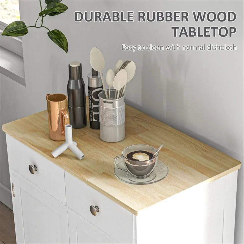 Modern Sideboard Cabinet With Solid Wood Countertop And Adjustable Shelves