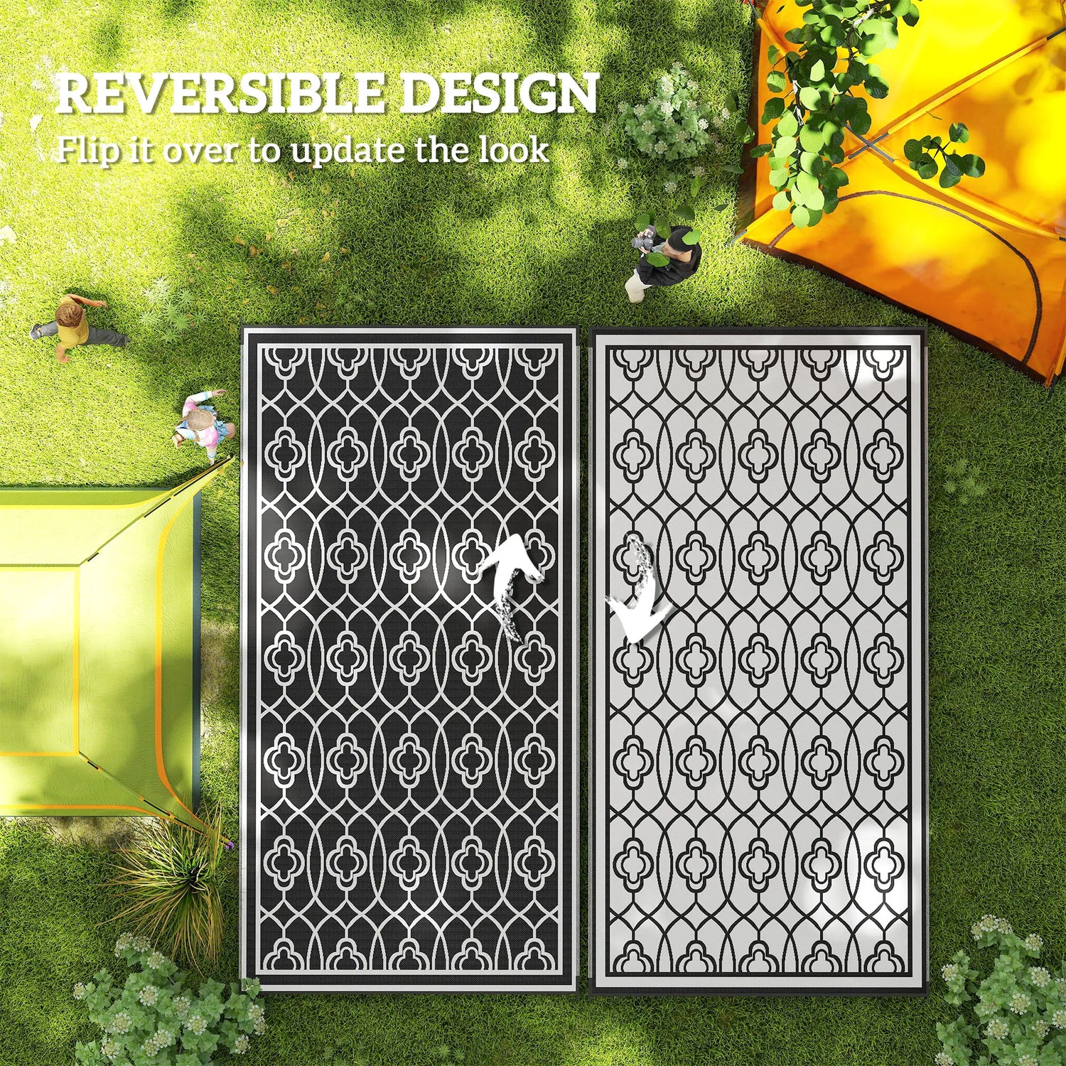 Modern Geometric Black And White Lantern Outdoor Polypropylene Floor Rug