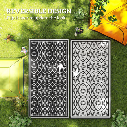 Modern Geometric Black And White Lantern Outdoor Polypropylene Floor Rug