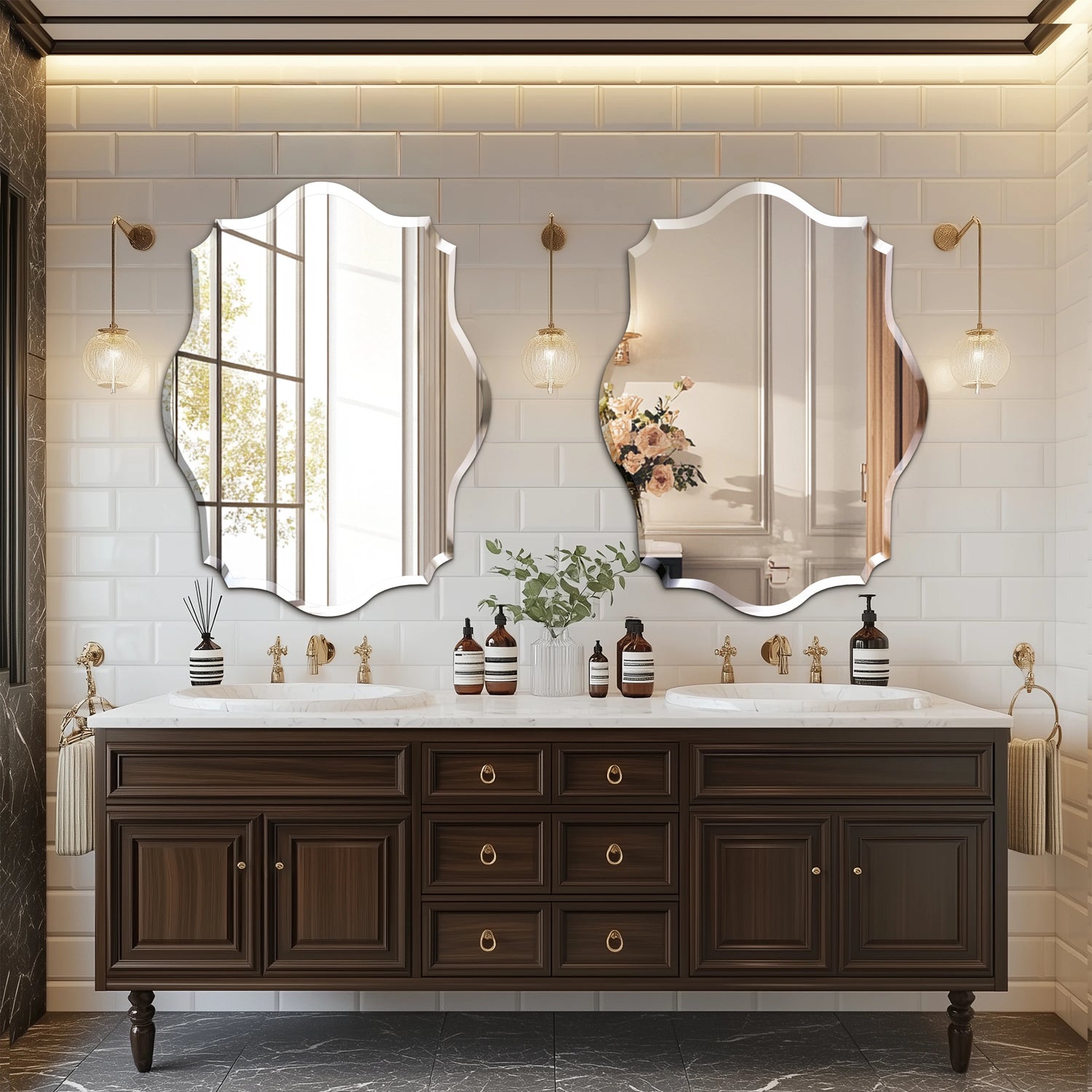 Wisfor Wall Mirror Scalloped Frameless Beveled Edge Polished For Bathroom