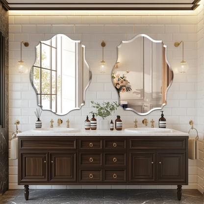 Wisfor Wall Mirror Scalloped Frameless Beveled Edge Polished For Bathroom