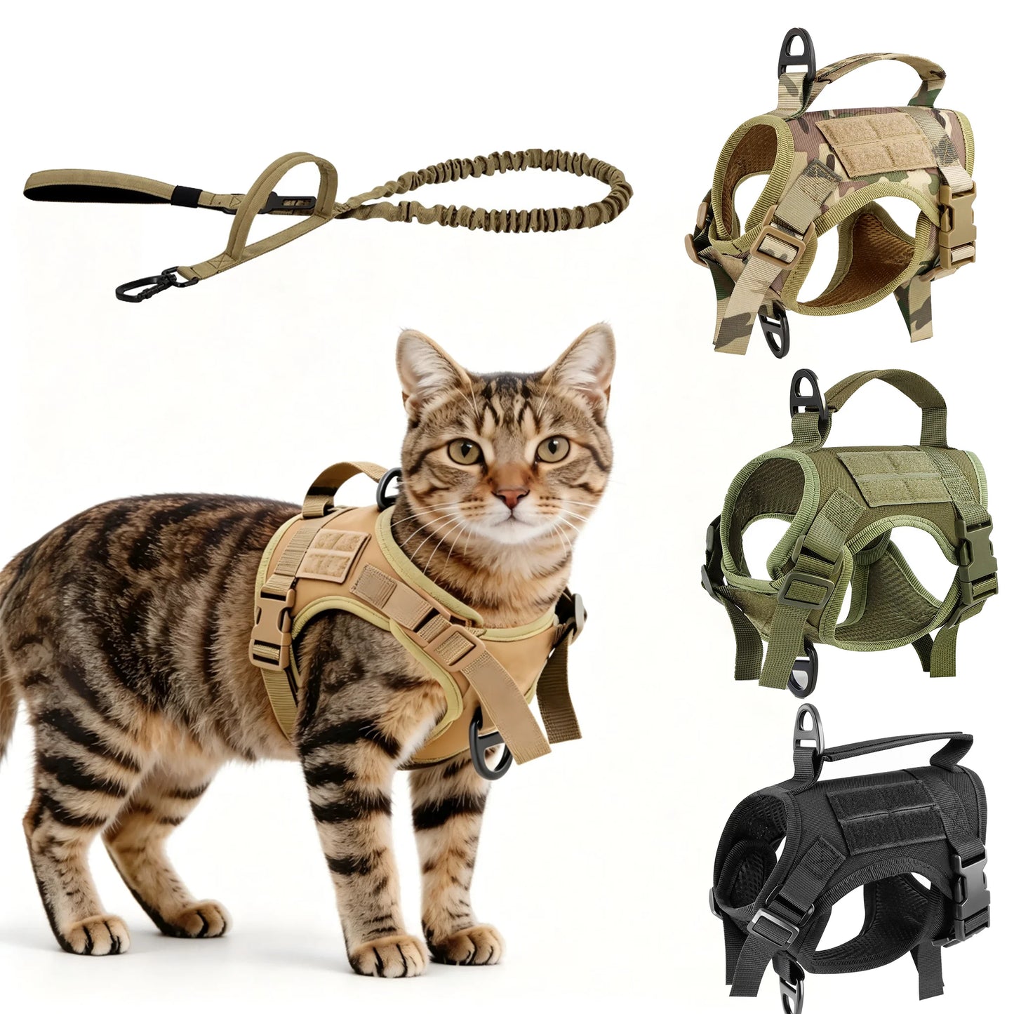 Tactical Cat Harness Adjustable And Leash Set Escape Proof Soft Mesh With Handle