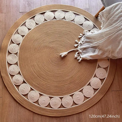 Bohemian Style Hand-Woven Bamboo Fiber Round Rug