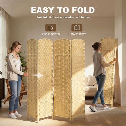 Freestanding Four Panel Folding Room Divider With Pine Wood Frame