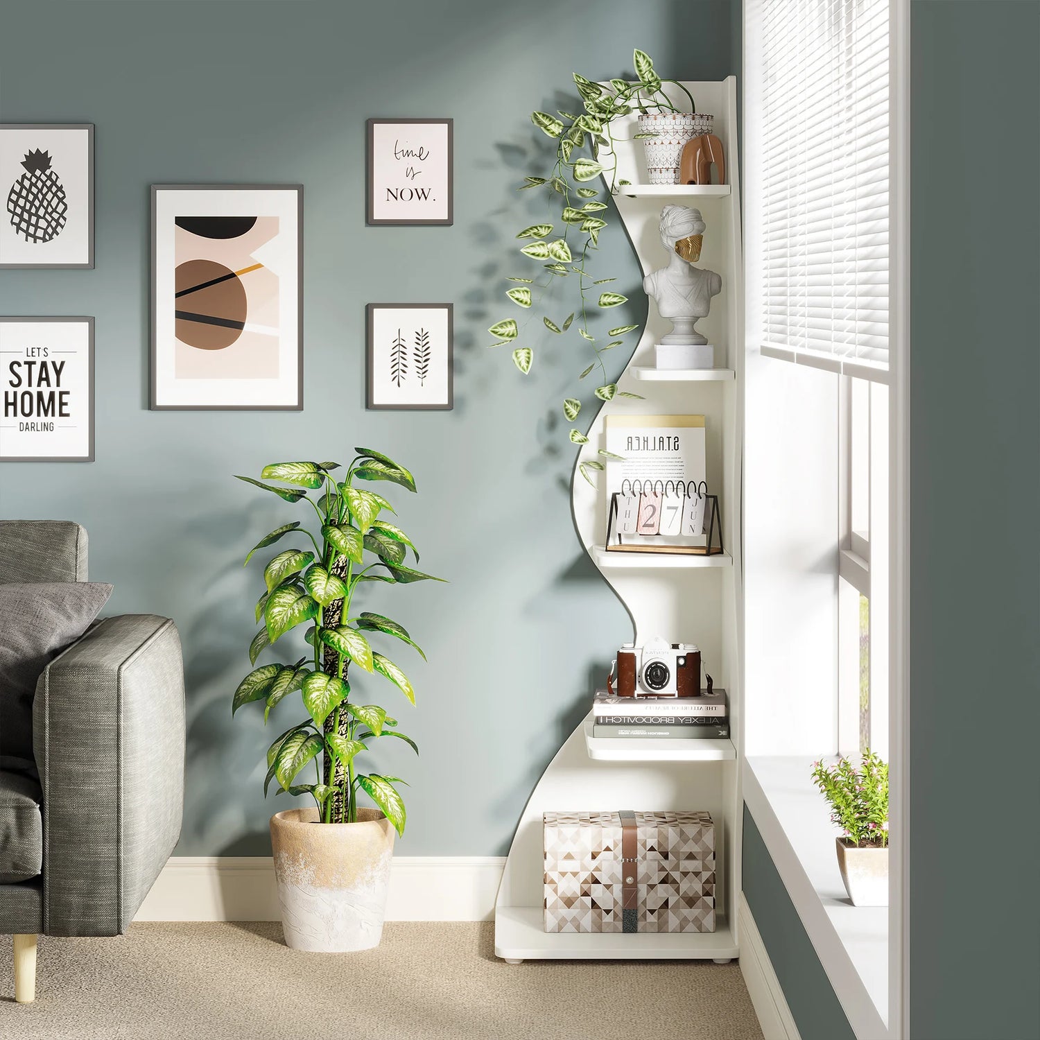 Tribesigns 5-Tier Corner Shelf Wall Bookcase and Plant Stand
