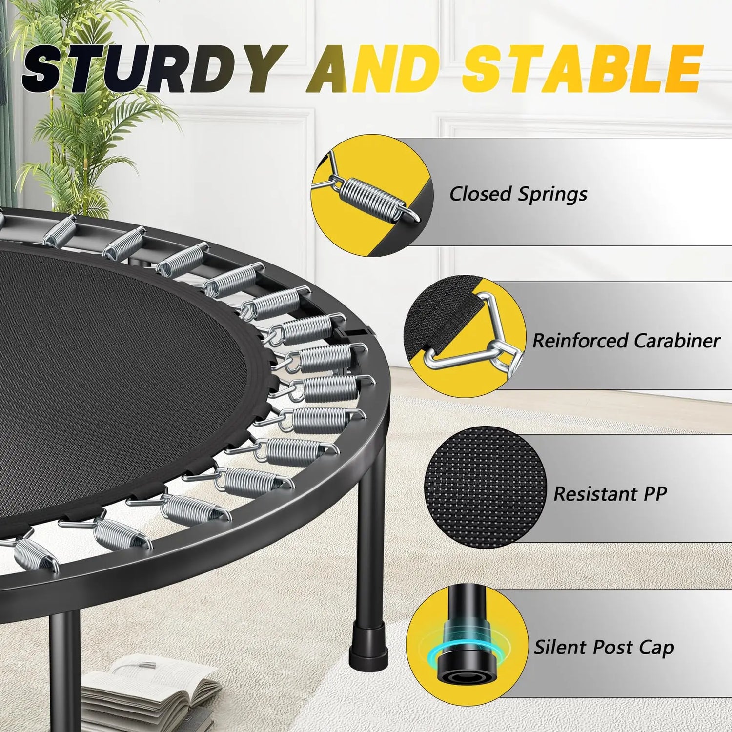 Adjustable Foldable Rebounder Trampoline With Handle For Adult Cardio Fitness