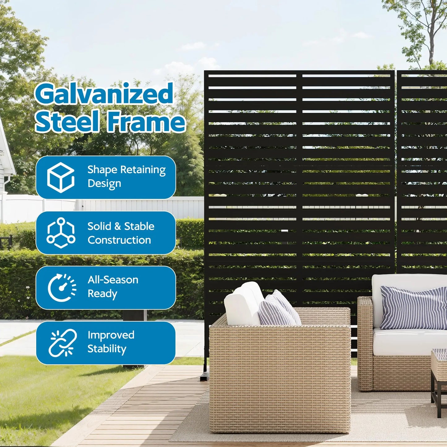 HiMISS Outdoor Metal Privacy Fence Freestanding Screen With Stand