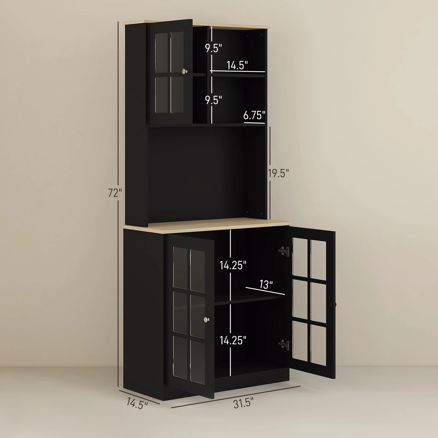 Homcom Glass Door Kitchen Pantry Cabinet With Adjustable Shelving