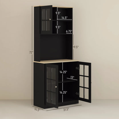 Homcom Glass Door Kitchen Pantry Cabinet With Adjustable Shelving