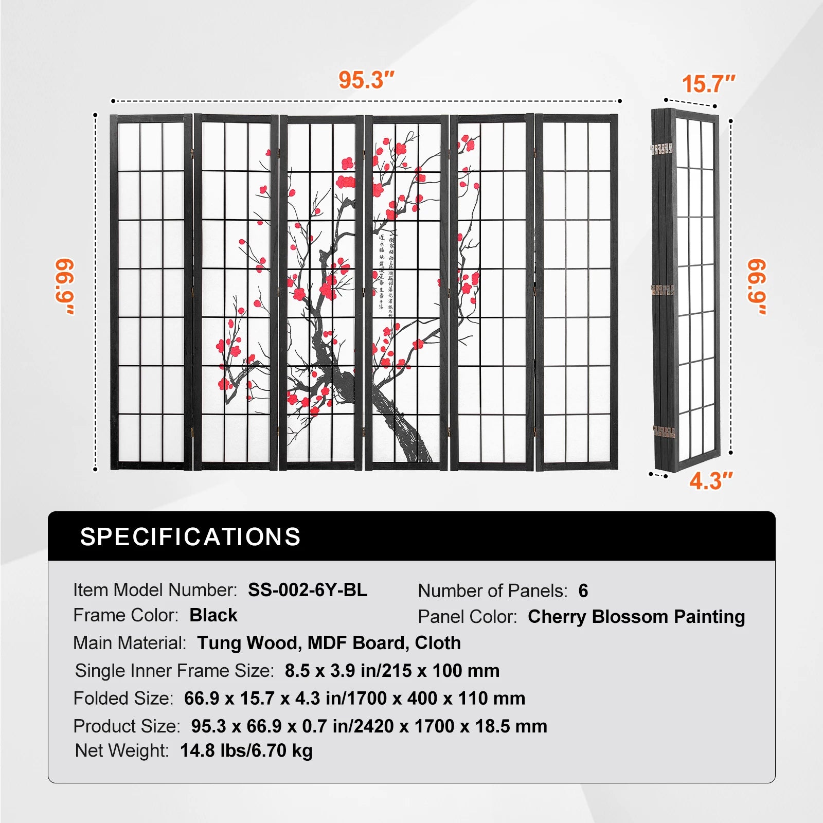 SucceBuy Wood Folding Privacy Screen 3 Panel Room Divider