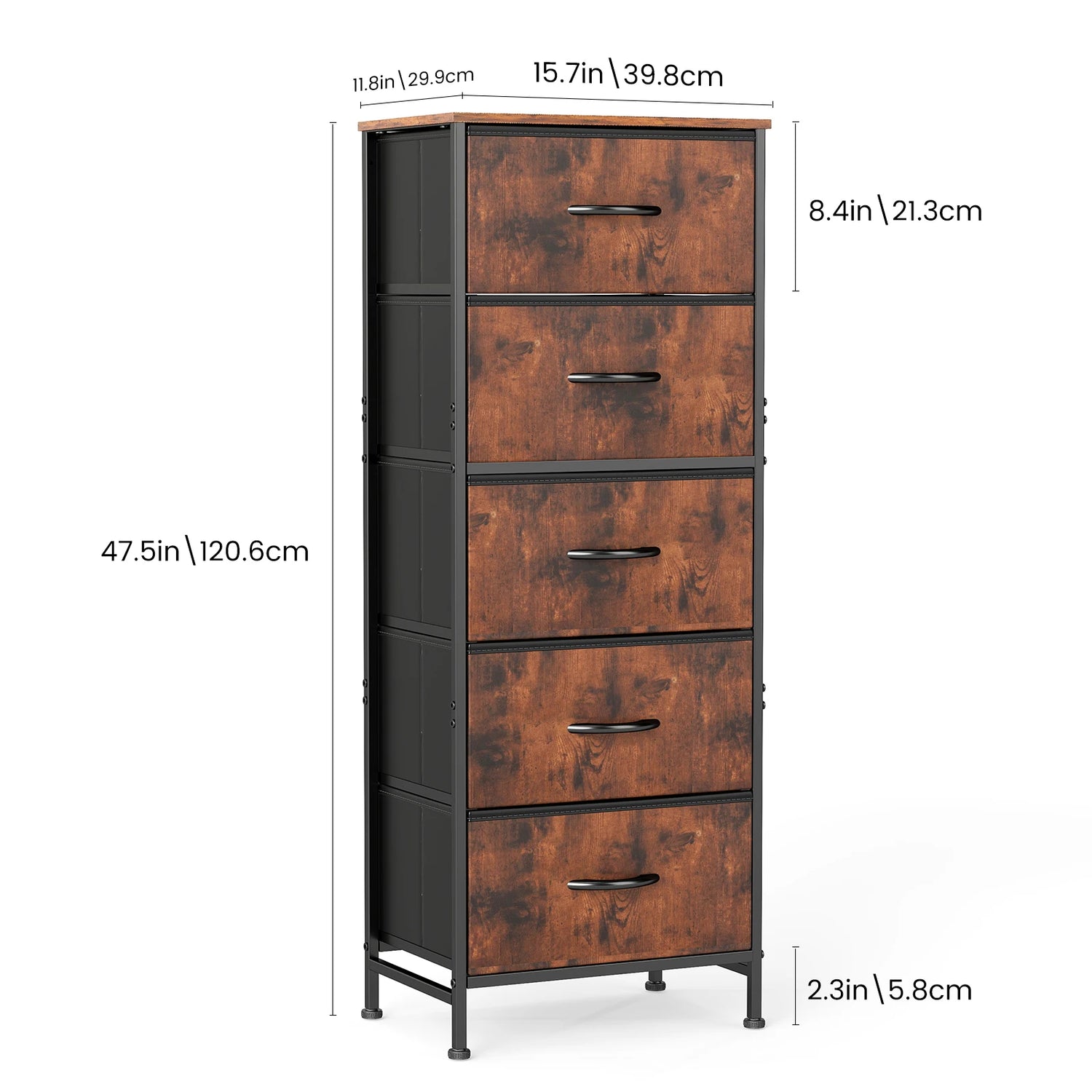 JHK Bedroom Dresser With Five Fabric Drawers And Steel Frame