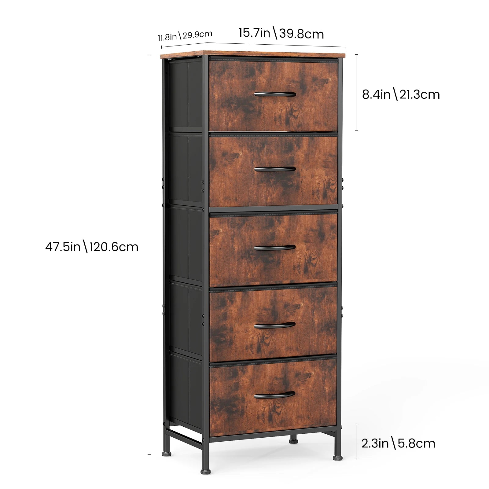 JHK Bedroom Dresser With Five Fabric Drawers And Steel Frame
