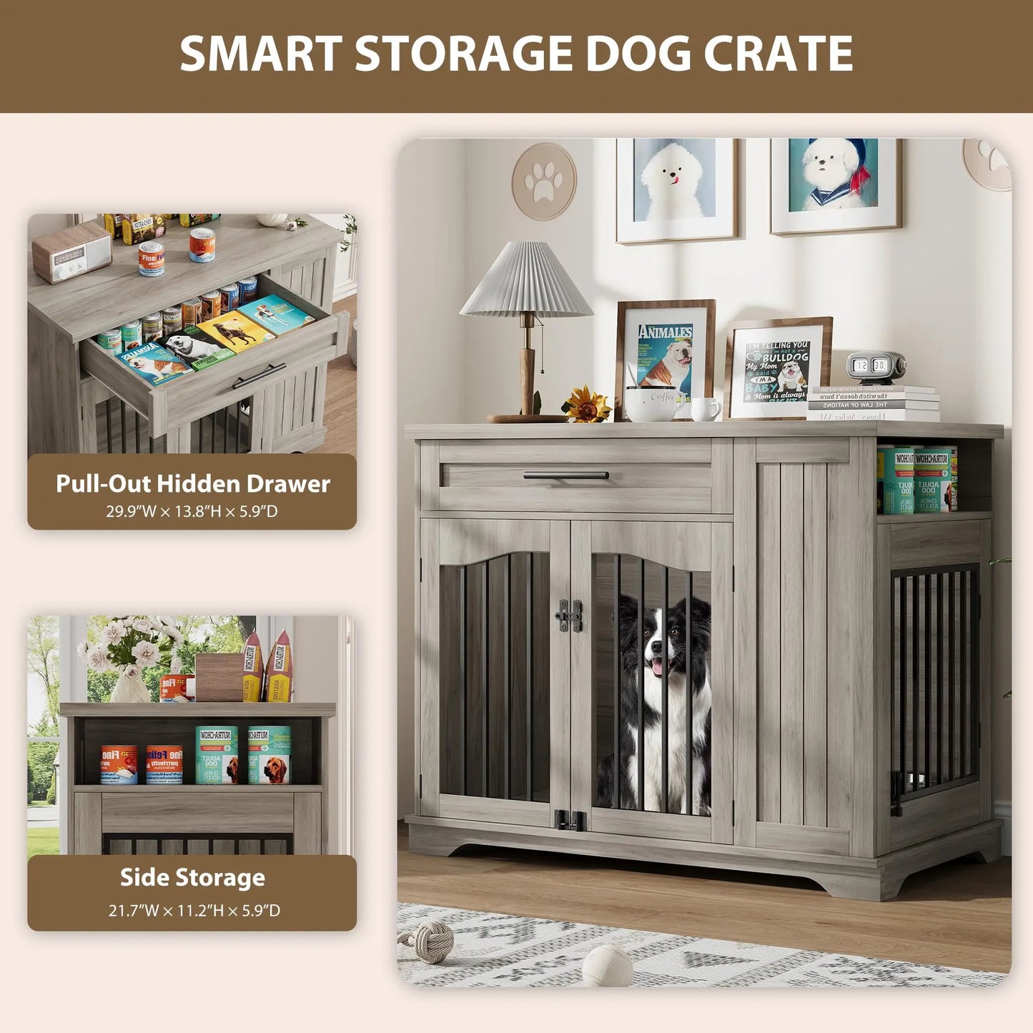 HiMISS Furniture Style Wooden Dog Crate With Drawer Storage