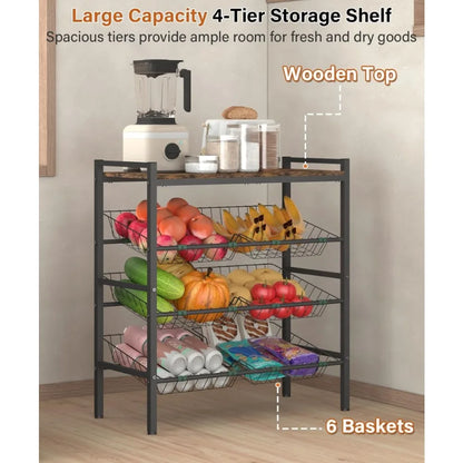 NBVCX 4 Tier Fruit And Vegetable Storage Rack Freestanding Shelf