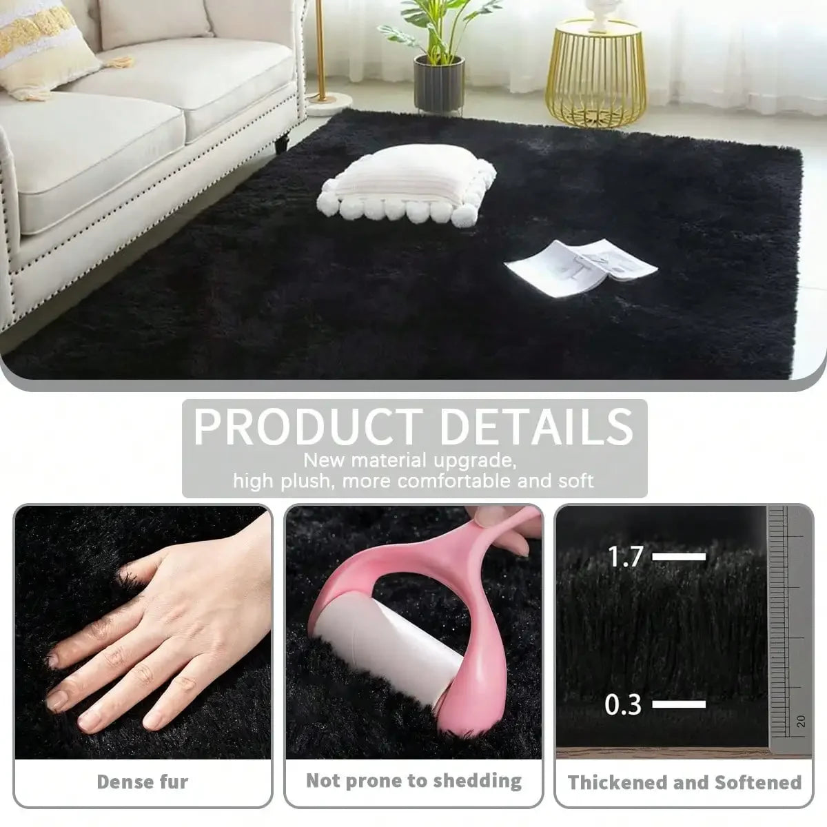 Eluckya Plush Thick Long Pile Carpet Non Slip Area Rug