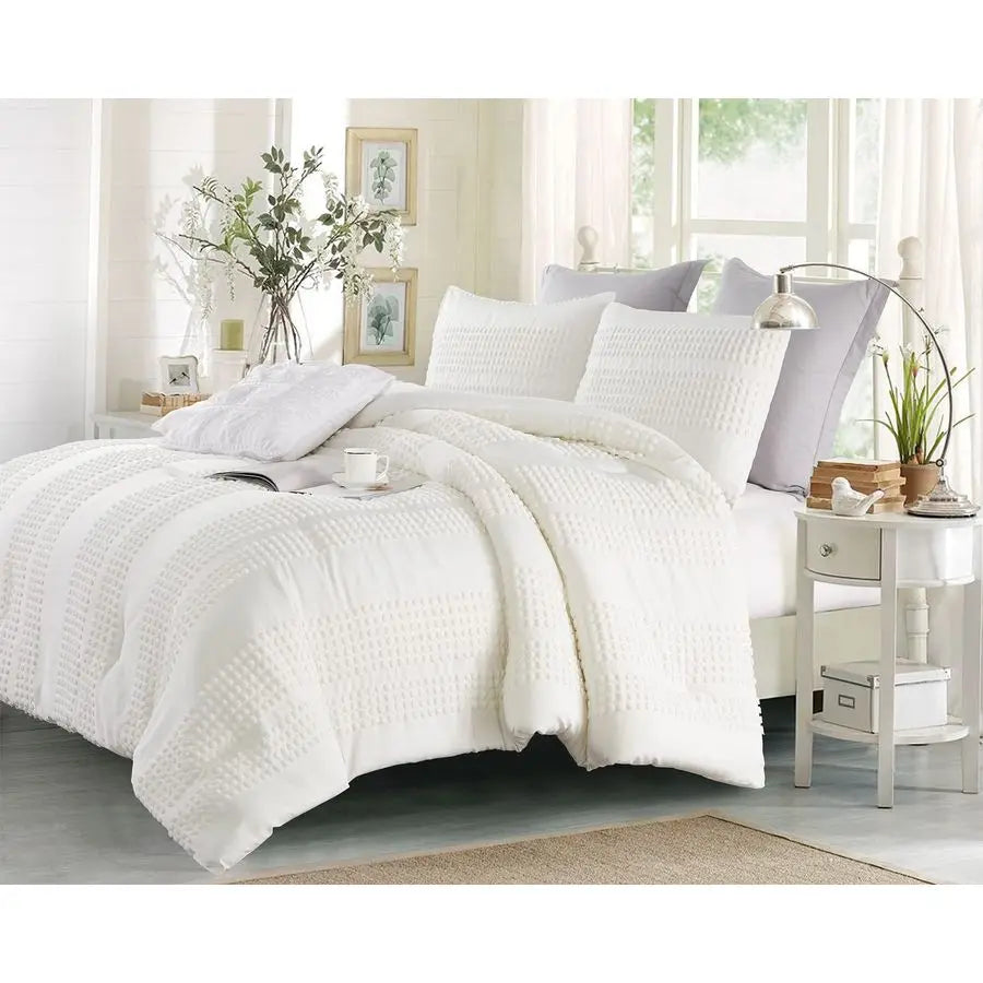 Microfiber Jacquard Comforter Set With Pom Pom Tufted Accents