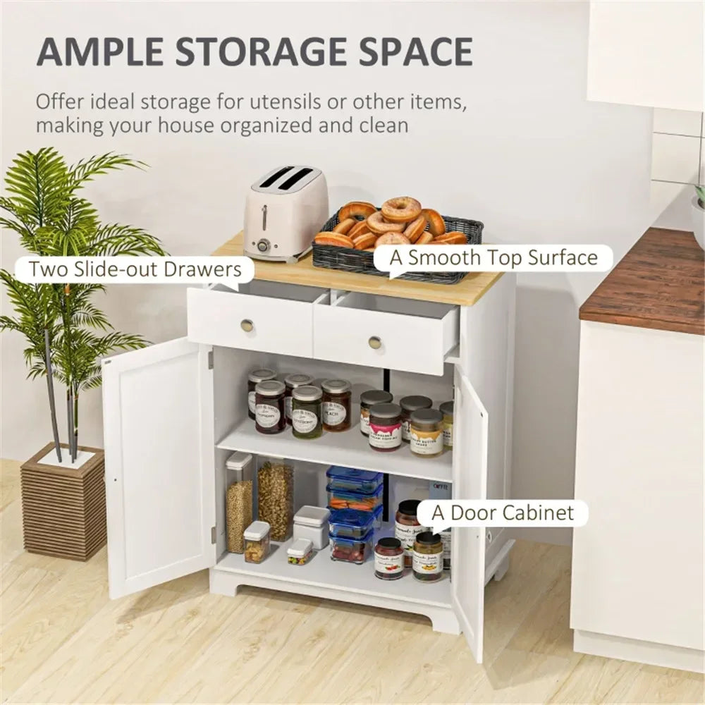Modern Sideboard Cabinet With Solid Wood Countertop And Adjustable Shelves