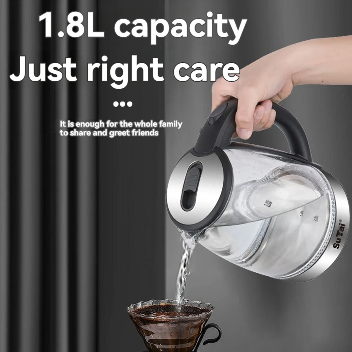 Fast Electric Water Kettle Borosilicate Glass Auto Off Led Light