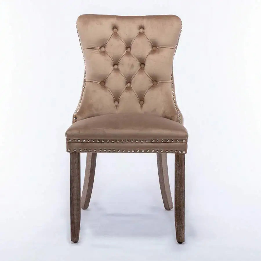 Tufted Velvet Dining Chairs With Solid Wood Legs And Trim