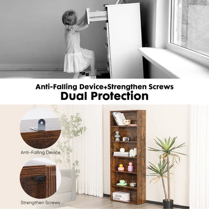 JHK 6 Tier Wooden Shelf Bookcase Tall Floor Standing Bookshelf