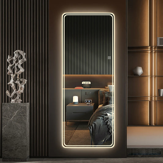 LED Full Length Floor Mirror Wall Mounted With Dimmable Lights