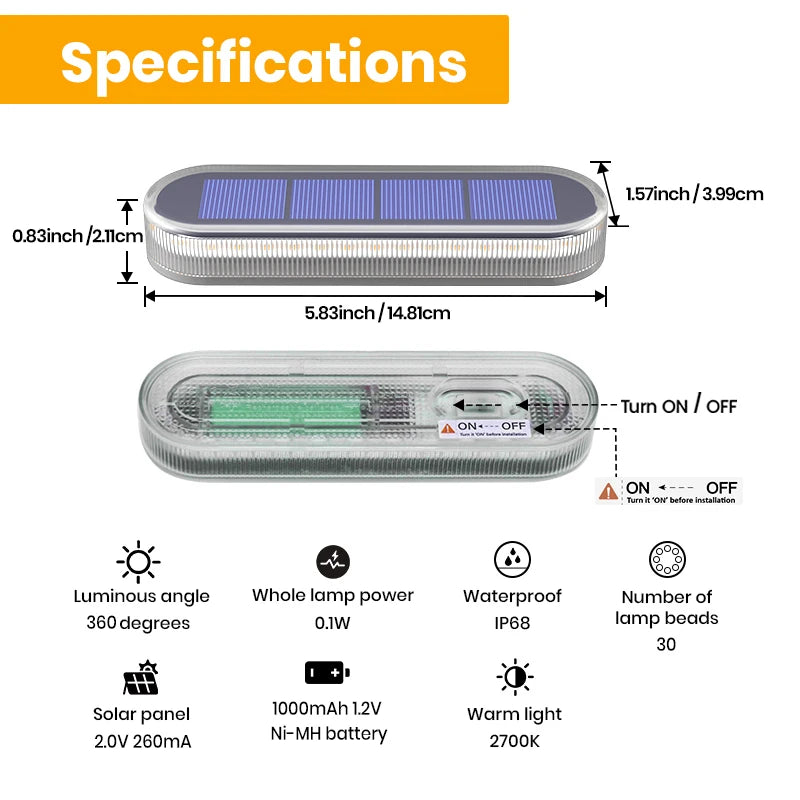 Waterproof Solar Deck Lights Automatic Garden Path IP68