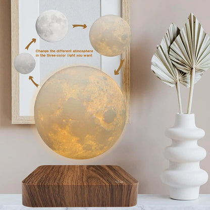 Mexllex Magnetic Floating Moon Lamp With Wooden Base 3-Temperature LED
