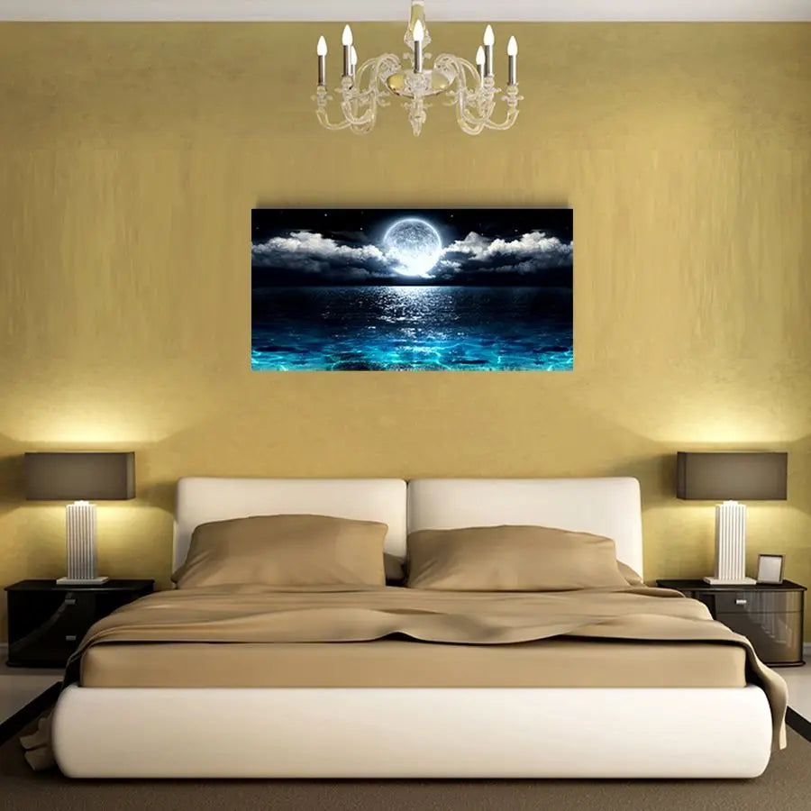 Moon Sea Ocean Landscape Canvas Wall Art Print For Living