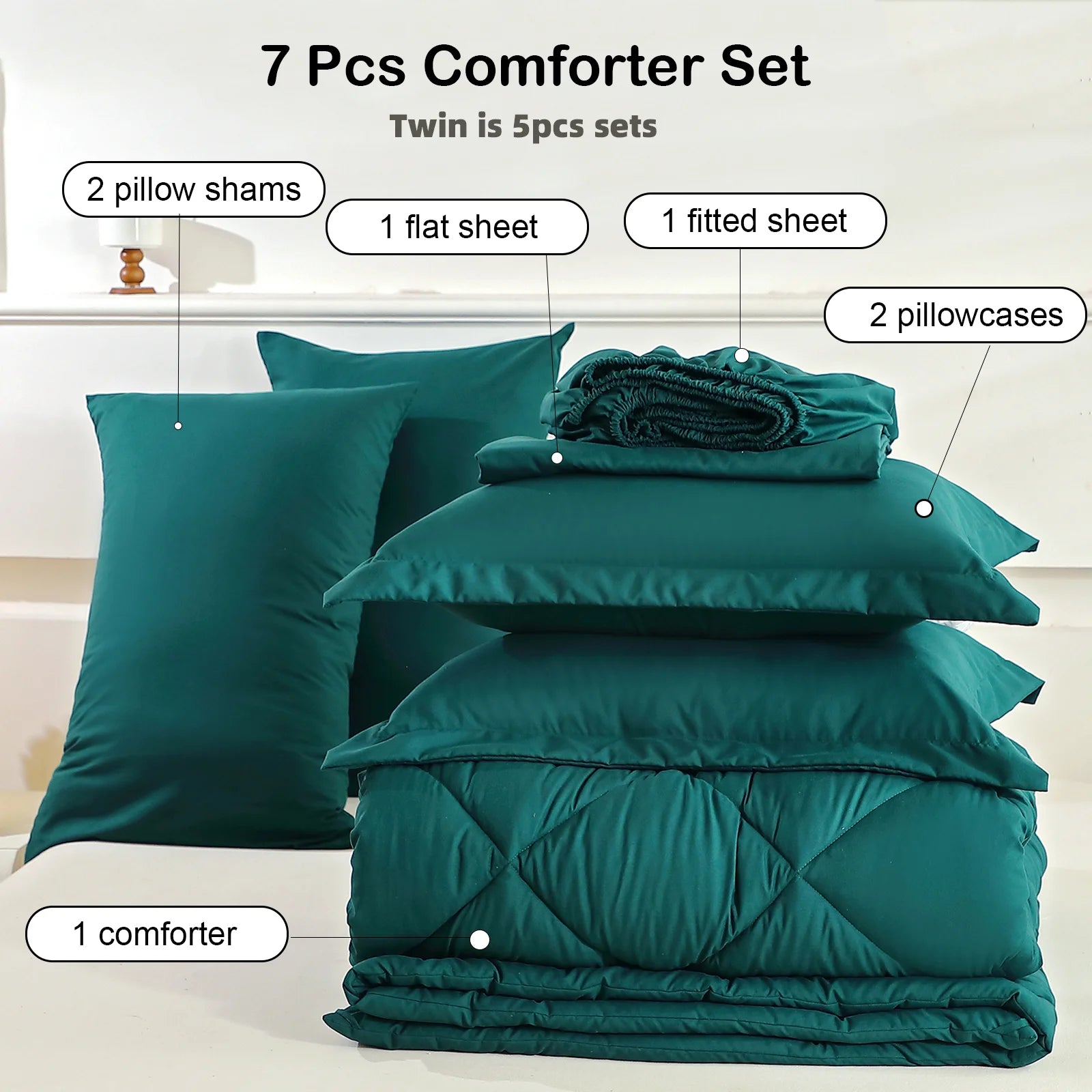 EasYum 5 To 7 Piece Bedding Set Comforter Flat Fitted Pillowcases
