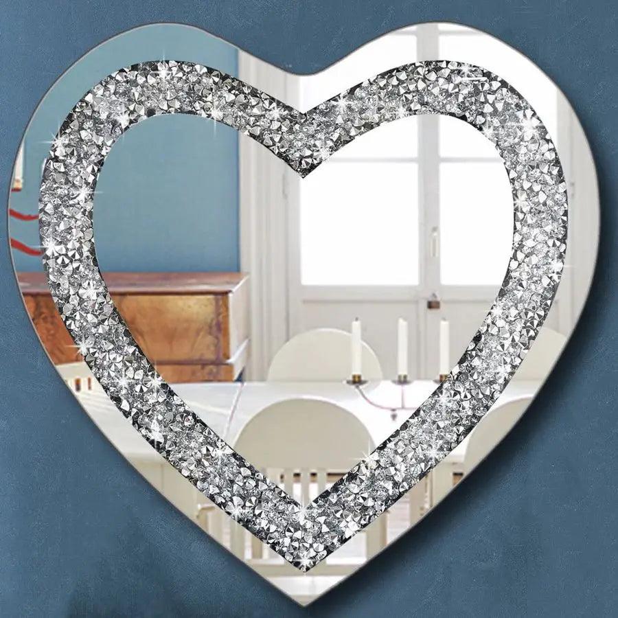 Heart Shaped Frameless Diamond Crystal Wall Mirror