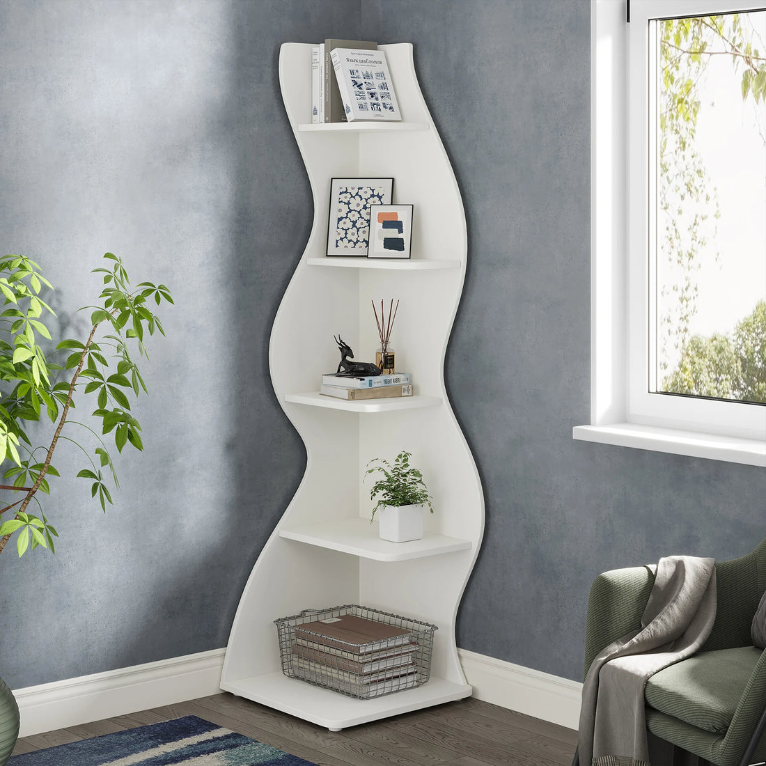 Tribesigns 5-Tier Corner Shelf Wall Bookcase and Plant Stand