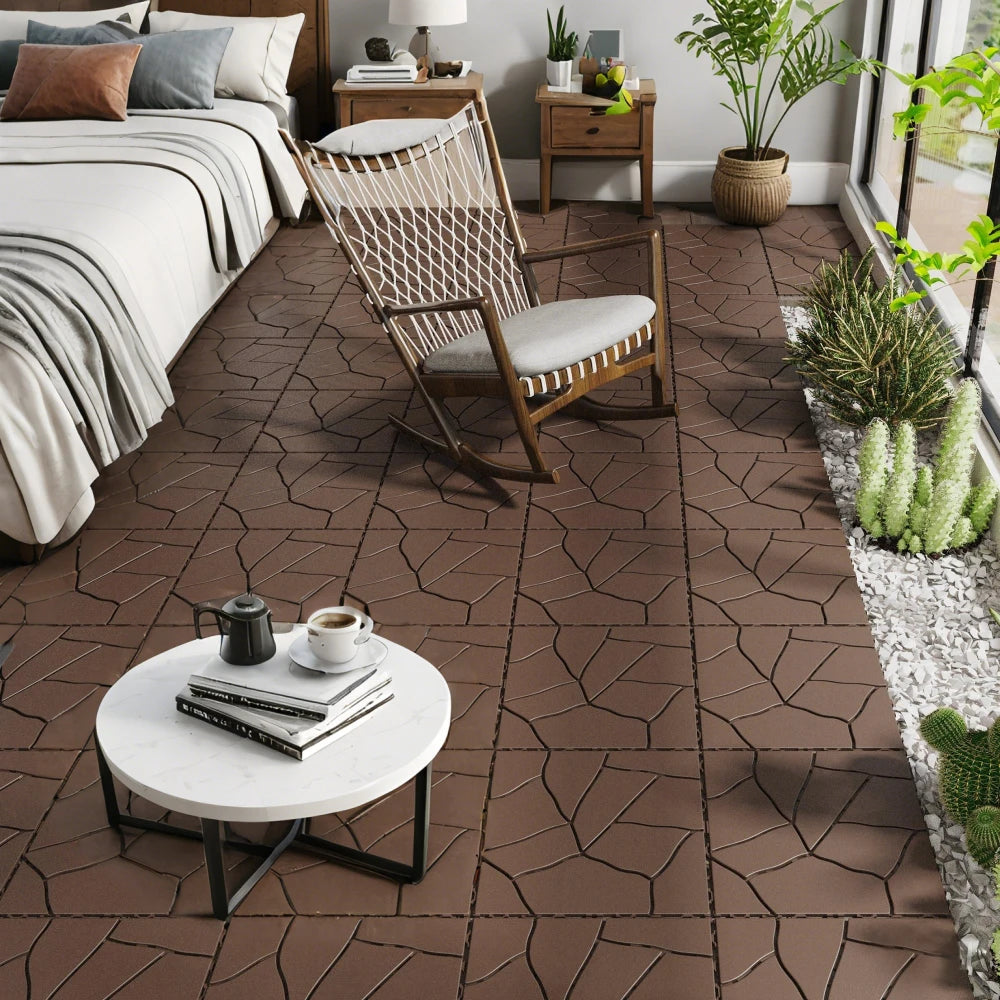 Stone Style Interlocking Patio Deck Tiles For Outdoor And Indoor Use
