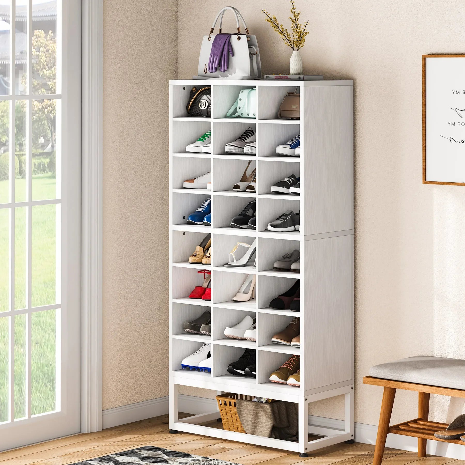 Tribesigns Wooden Shoe Cabinet Eight Tier Display Shelf Rack